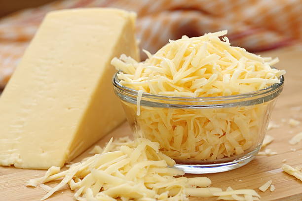 Grated cheese in a glass bowl